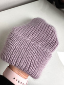 AUREA – cienka czapka beanie handmade baby merino + moher i jedwab damska/dziecięca 60/55 Lawendowy Szron