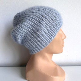 AUREA – ręcznie robiona ciepła czapka beanie merino + moher i jedwab damska 53/07 Rosa