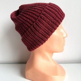 NANA – czapka beanie wywijana z wełny baby merino 51 bordowy jesienno-zimowa