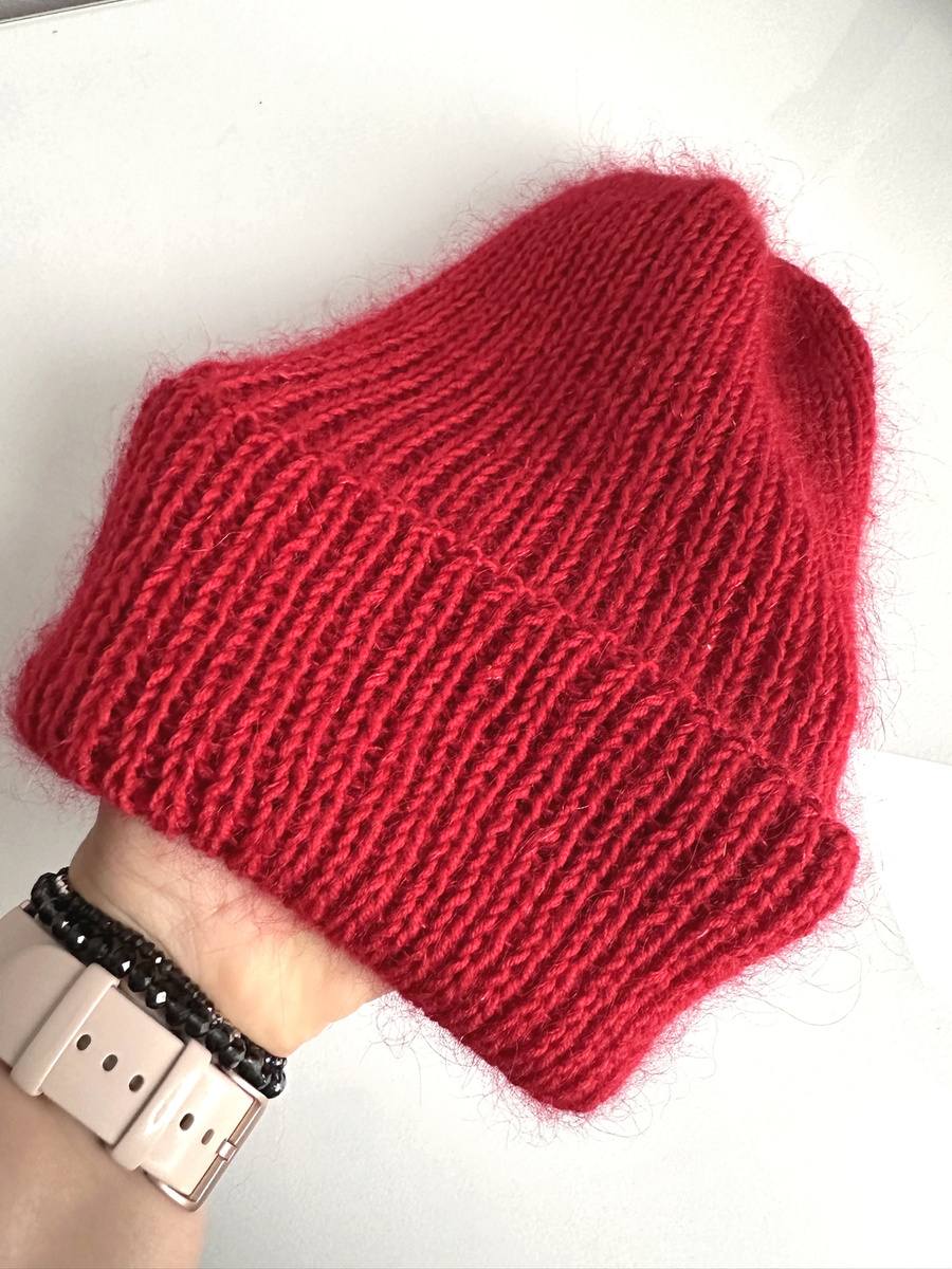 AUREA – ręcznie robiona ciepła czapka beanie z baby merino + moher i jedwab damska / dziecięca 16/14 Czerwony