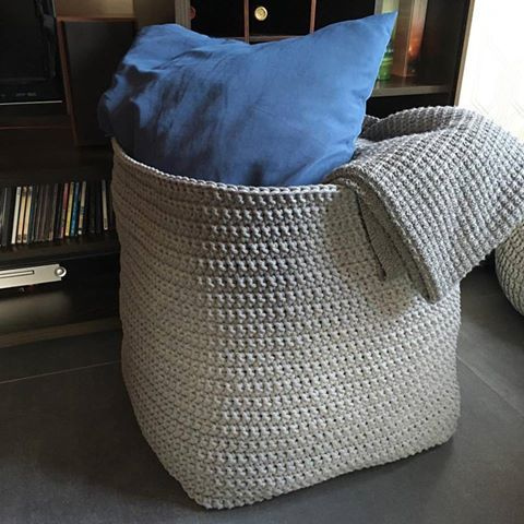 Ręcznie robiony Kosz ze sznurka bawełnianego 50x50 cm wys. 50 szary 125