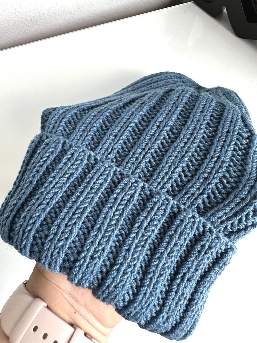 HELLI – czapka merino wywijana 100% Baby Merino 42 Petrol niebieska