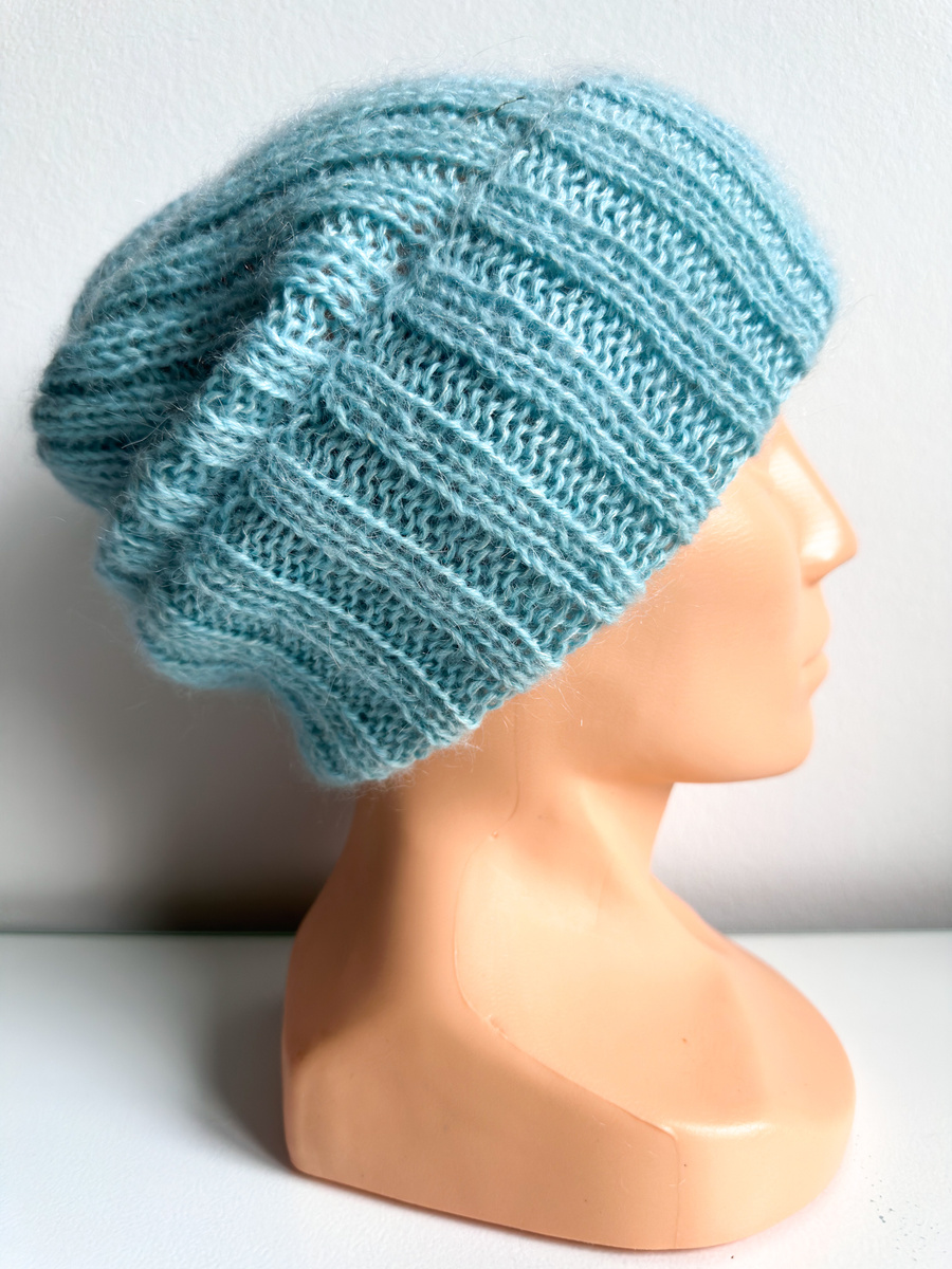 Ręcznie robiona Czapka wywijana MARGARET 100% Alpaka + nitka moher i jedwab 2917/58 Turkusowy