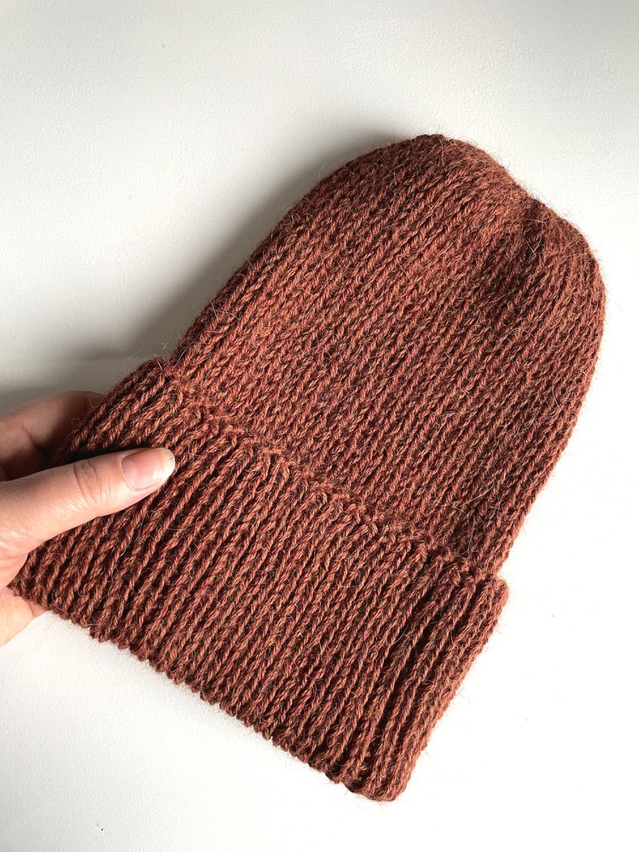 KIARA – czapka wywijana z alpaki 100% 9025 orzechowy, jesienno-zimowa, ręcznie robiona