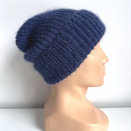 AUREA – ręcznie robiona czapka beanie baby merino + moher i jedwab dziecięca/damska 30/28 Niebieski