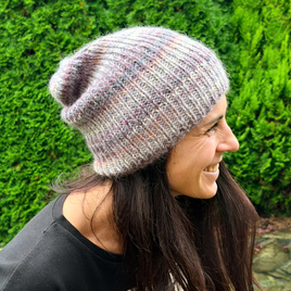 ALURA – ręcznie robiona ciepła czapka damska merino + moher i jedwab 15/55 Fioletowy Deszcz