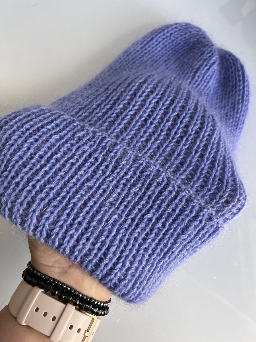 AUREA – czapka beanie handmade baby merino + moher i jedwab 25/11 Lawenda
