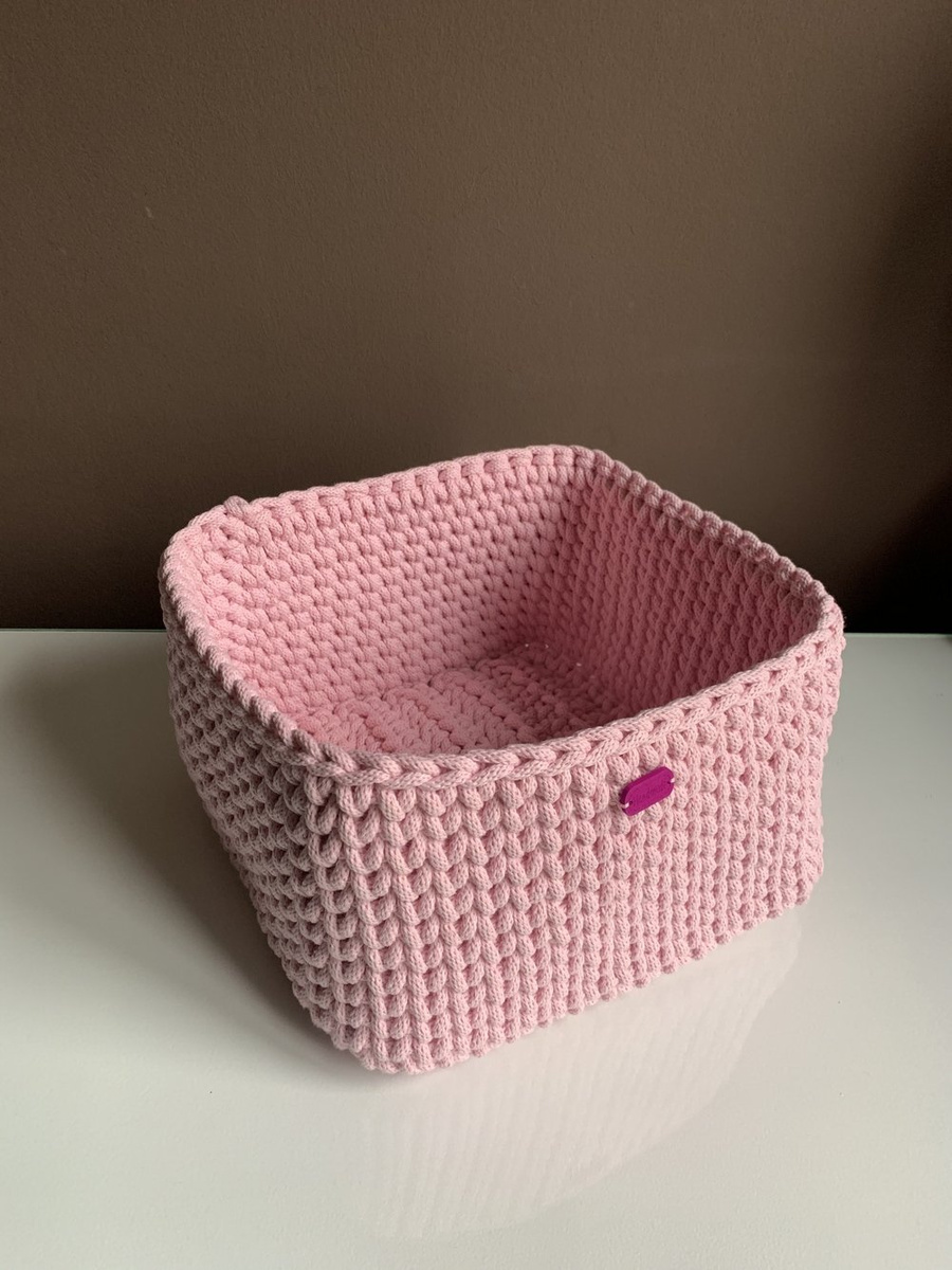 Ręcznie robiony Koszyk ze sznurka bawełnianego dno 25x25, wysokość 15 cm jasny szary 100