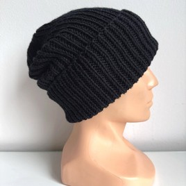 NANA – czapka wywijana beanie z wełny baby merino 21 Czarny