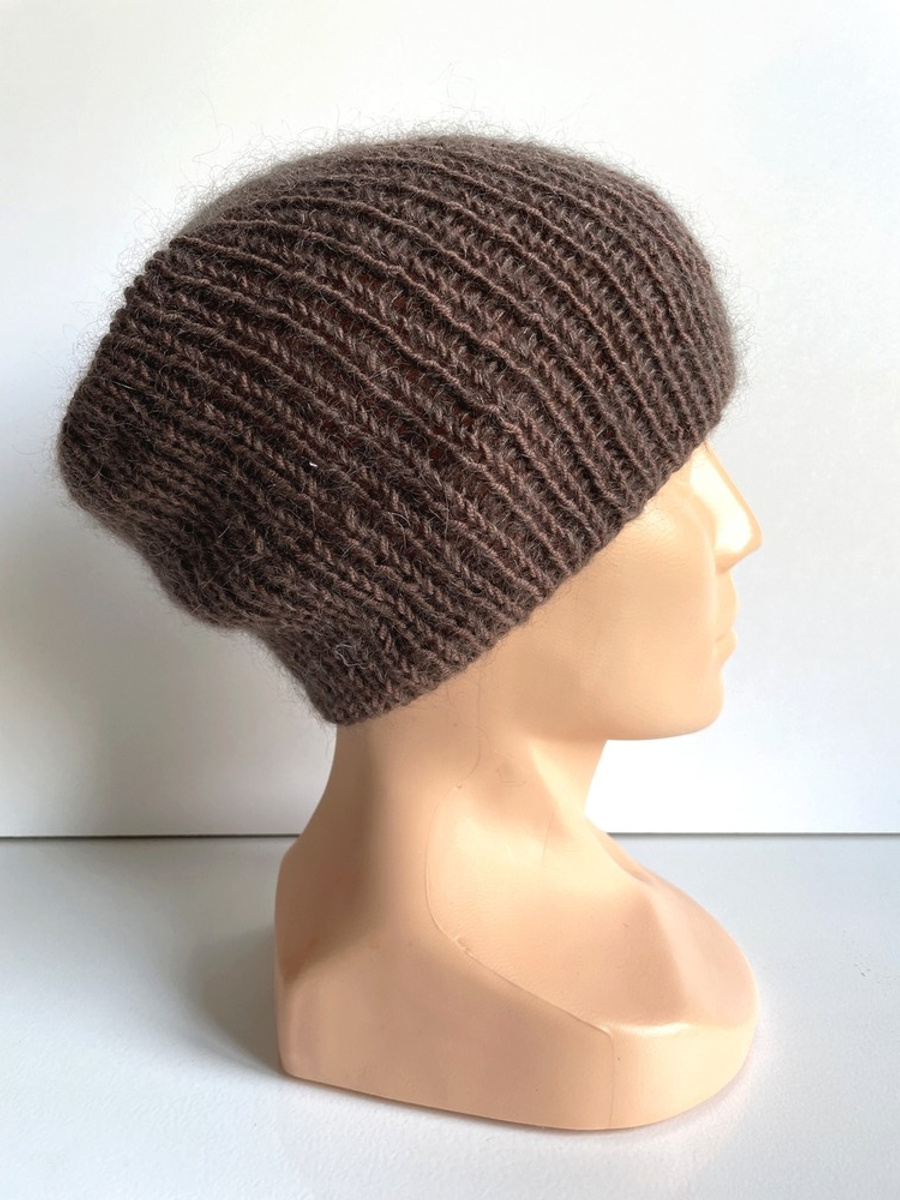 Handmade women's hat AUREA 100% Baby Merino plus mohair and silk 52/15 Dessert chocolate
