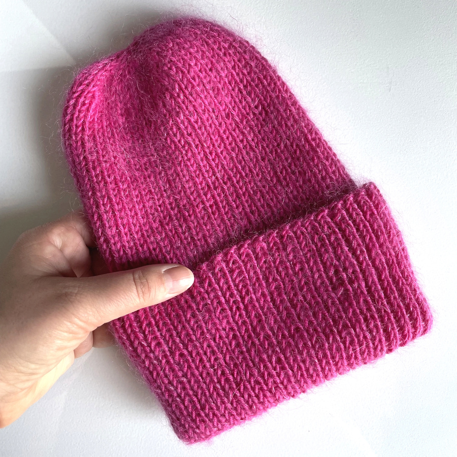 AUREA – ręcznie robiona ciepła czapka beanie baby merino + moher i jedwab damska / dziecięca 08/13 Fuksja