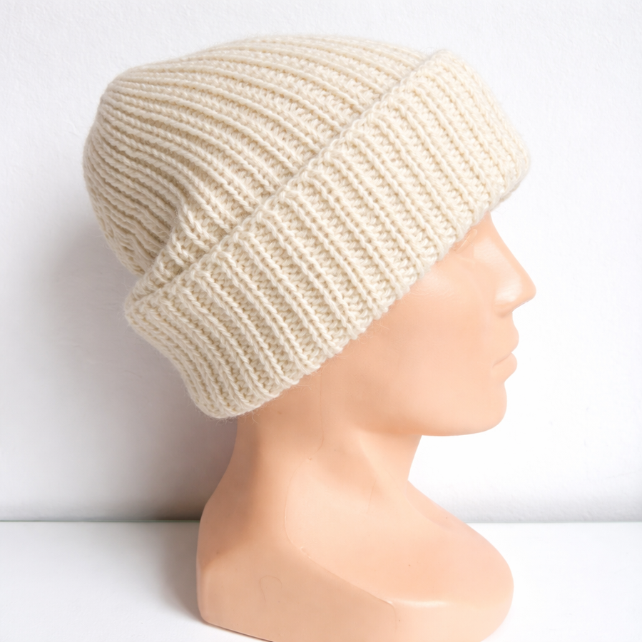 Czapka wywijana zrobiona ręcznie na drutach KIARA 100% Alpaka 9039 piasek