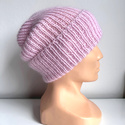 AUREA – ręcznie robiona czapka beanie baby merino + moher i jedwab damska/dziecięca 05/03 Jasny Róż