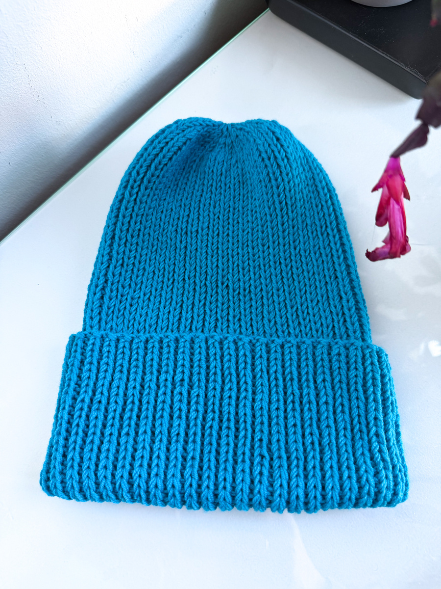 NANA – czapka wywijana beanie z wełny 100% baby merino 32 turkusowy
