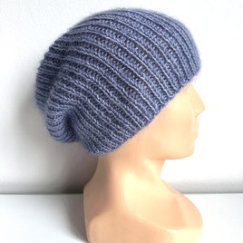 Handmade women’s hat AUREA 100% Baby Merino plus mohair and silk 37/39 Light Lavender blue