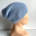 AUREA – ręcznie robiona czapka beanie merino + moher i jedwab damska 24/06 Jasny Błękit