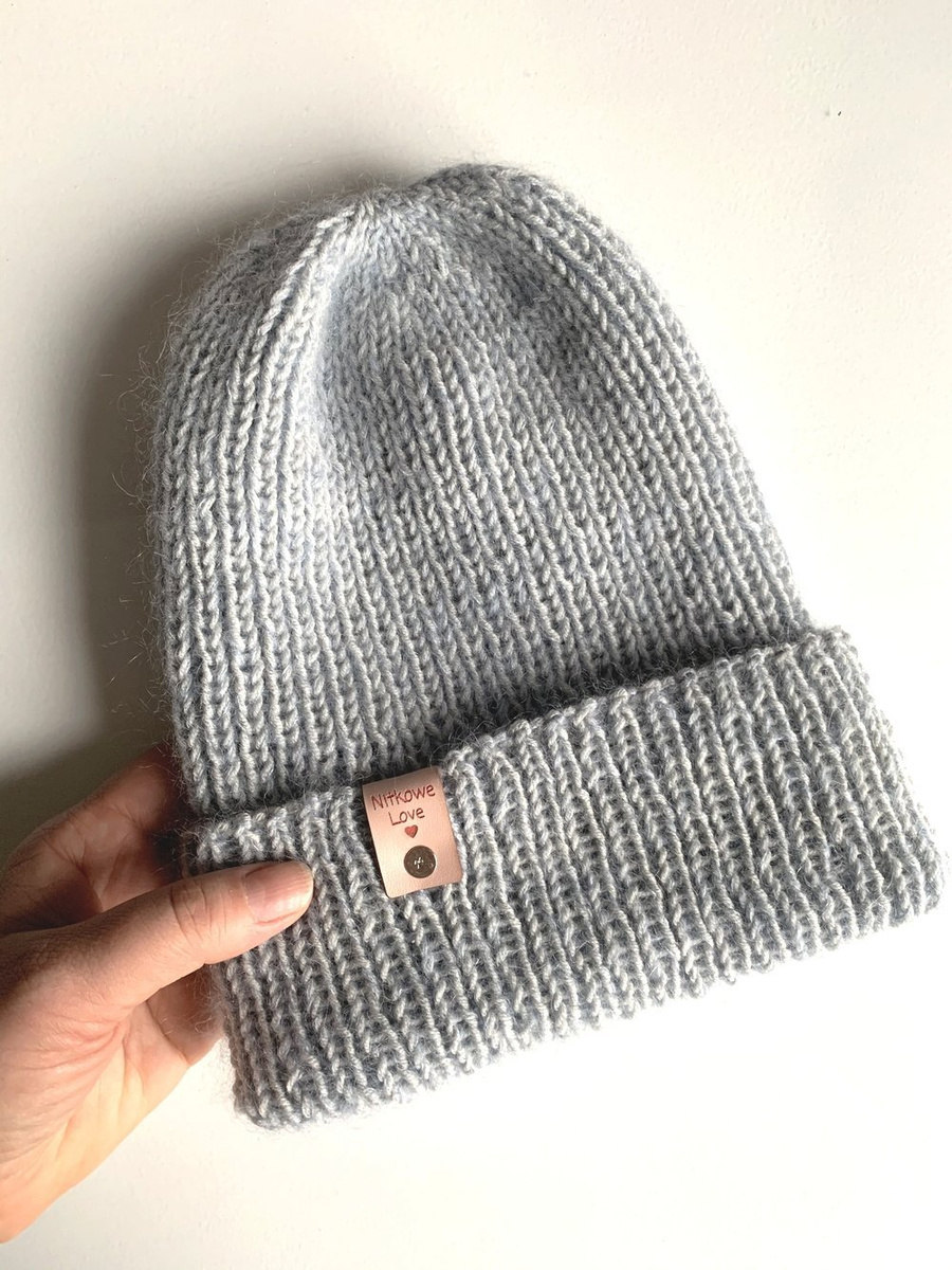 AUREA – czapka beanie handmade baby merino + moher i jedwab 22/06 Szaro Błękitny