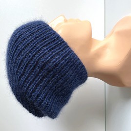 Handmade women’s hat AUREA 100% baby merino plus mohair and silk 30/28 Blue