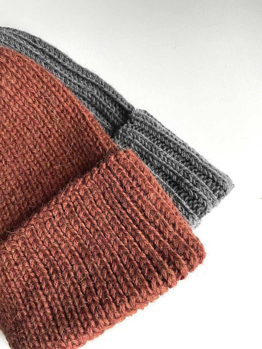 KIARA – czapka wywijana z alpaki 100% 9025 orzechowy, jesienno-zimowa, ręcznie robiona