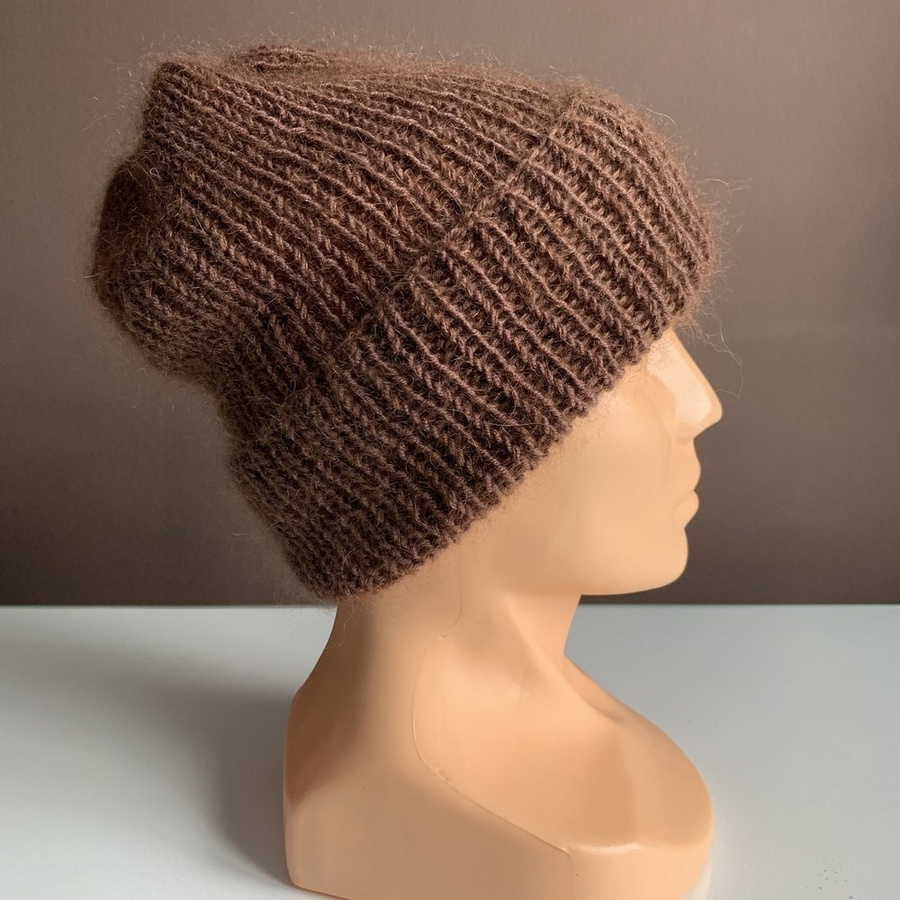 AUREA – czapka beanie handmade baby merino + moher i jedwab 52/35 Czekolada
