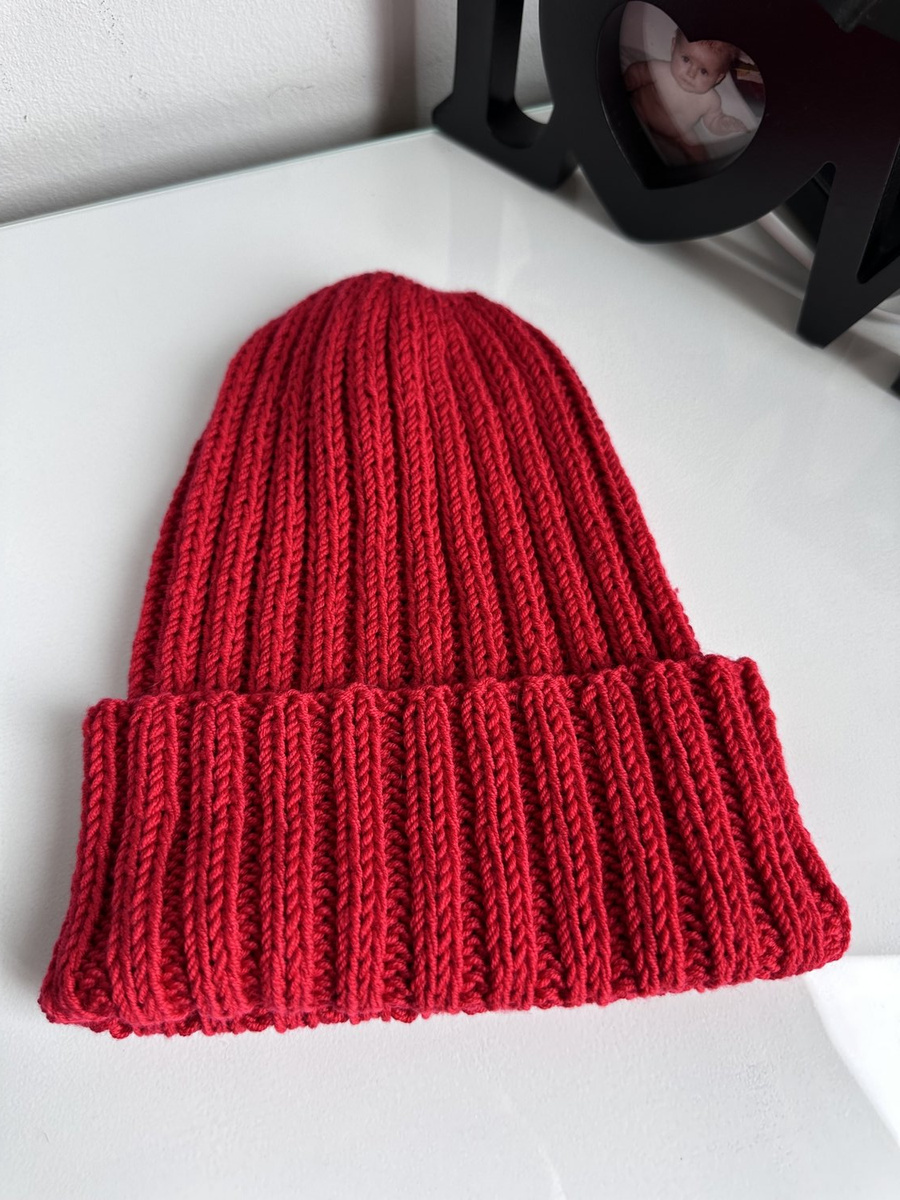 HELLI – wywijana czapka z wełny merino 100% Baby Merino 16 Czerwony zimowa
