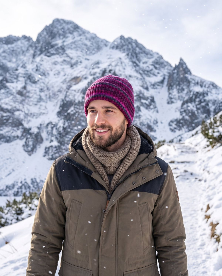 VARELLA – czapka zimowa z wełny 2508 fioletowa beanie wywijana