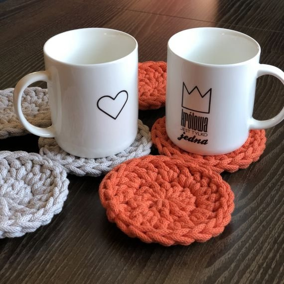 Podkładka pod kubek ze sznurka bawełnianego 11 cm pomarańczowy