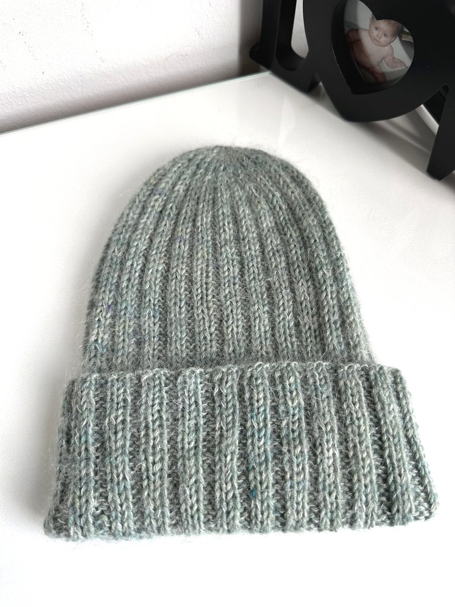DAISY – czapka beanie z ręcznie farbowanego baby merino + moher i jedwab Szałwia