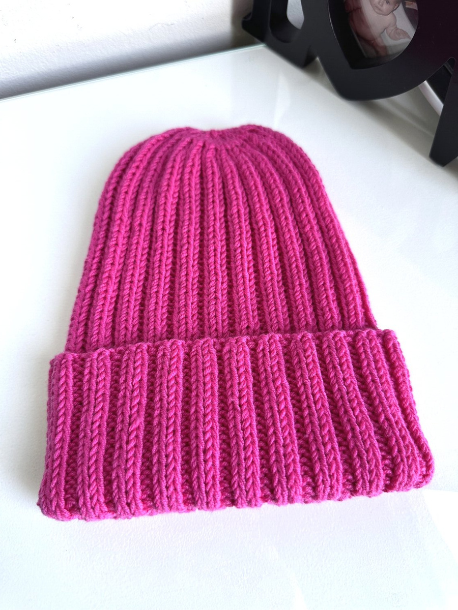 HELLI – czapka z wełny merino baby 08 Fuksja, wywijana beanie, unisex jesień‑zima
