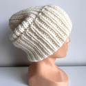 JANKA – gruba czapka zimowa beanie damska z wełny 01 ecru