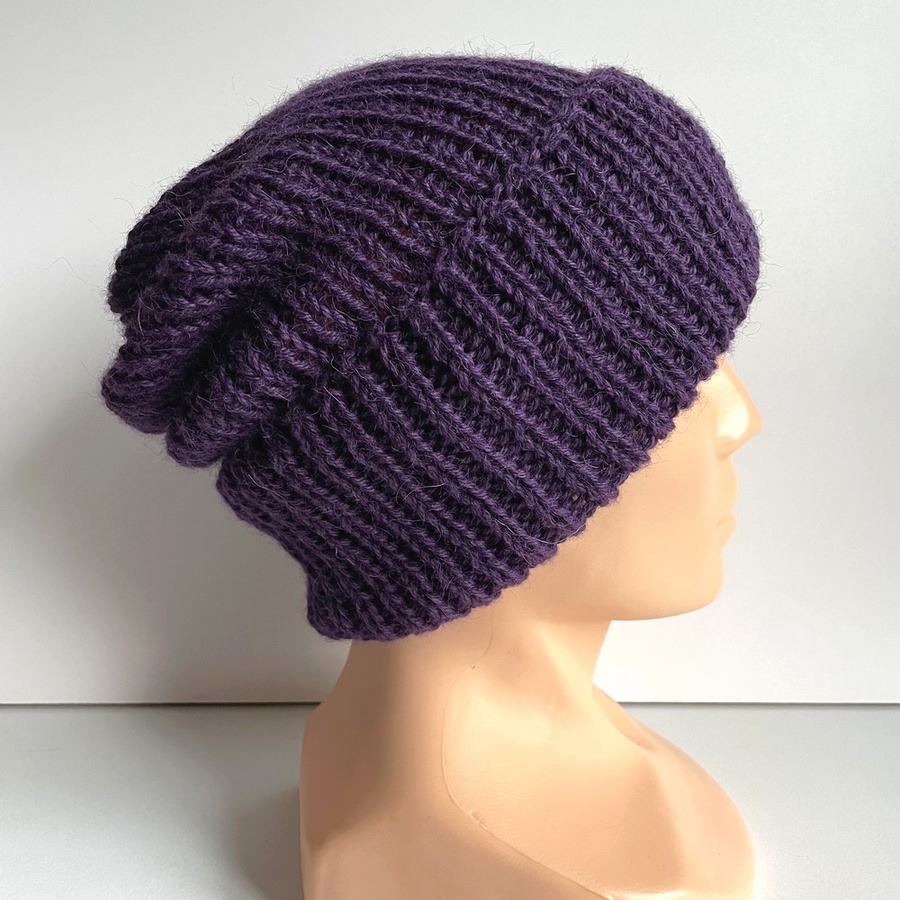 KIARA – czapka z alpaki damska 100% alpaka 4400 ciemny fiolet, zimowa wywijana