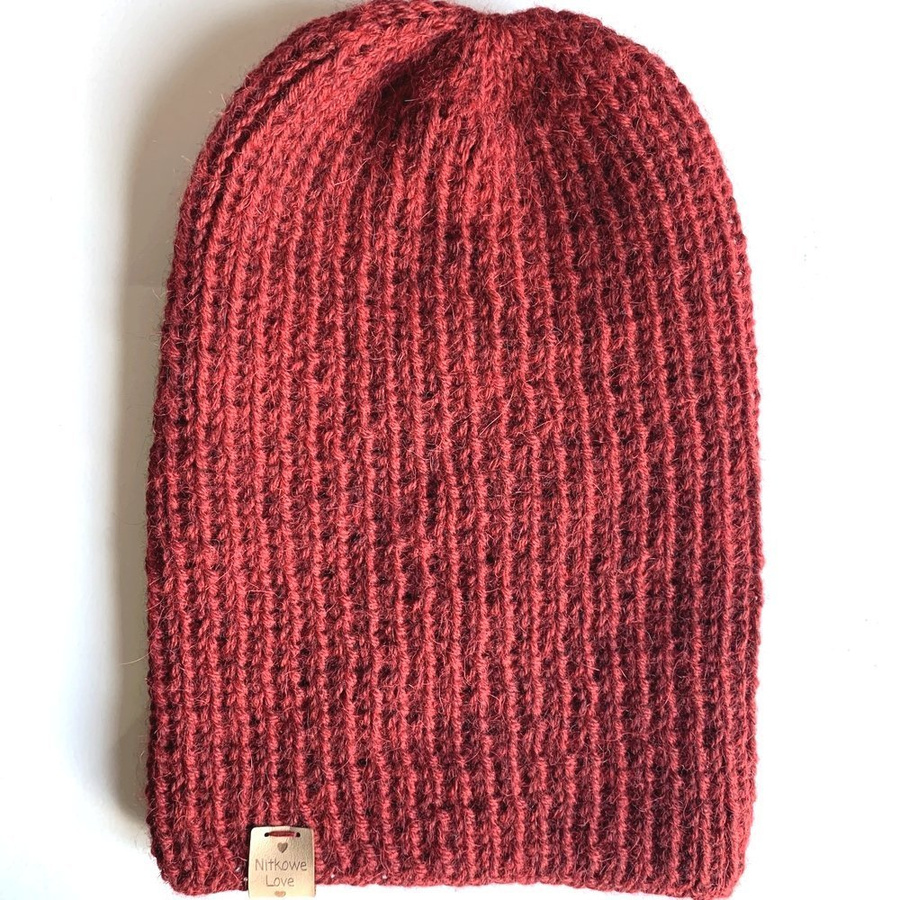 KIARA – czapka z alpaki 100% beanie bez wywinięcia 3650 bordowy zimowa damska/męska