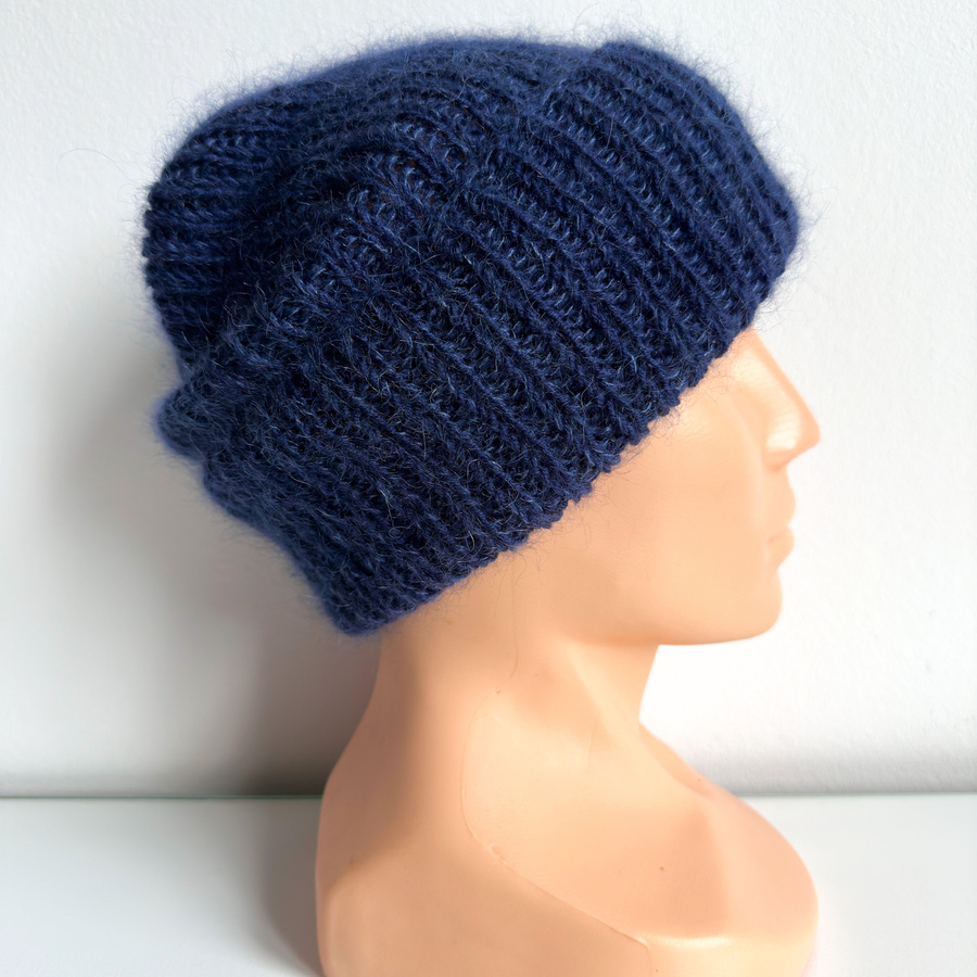 AUREA – czapka beanie handmade baby merino + moher i jedwab 13/28 Granatowy