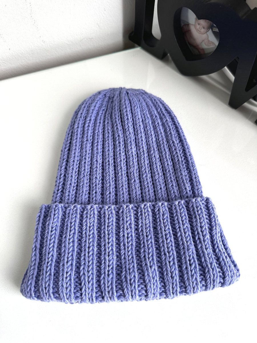 HELLI – wywijana czapka merino 100% Baby Merino 25 Lawenda zimowa beanie