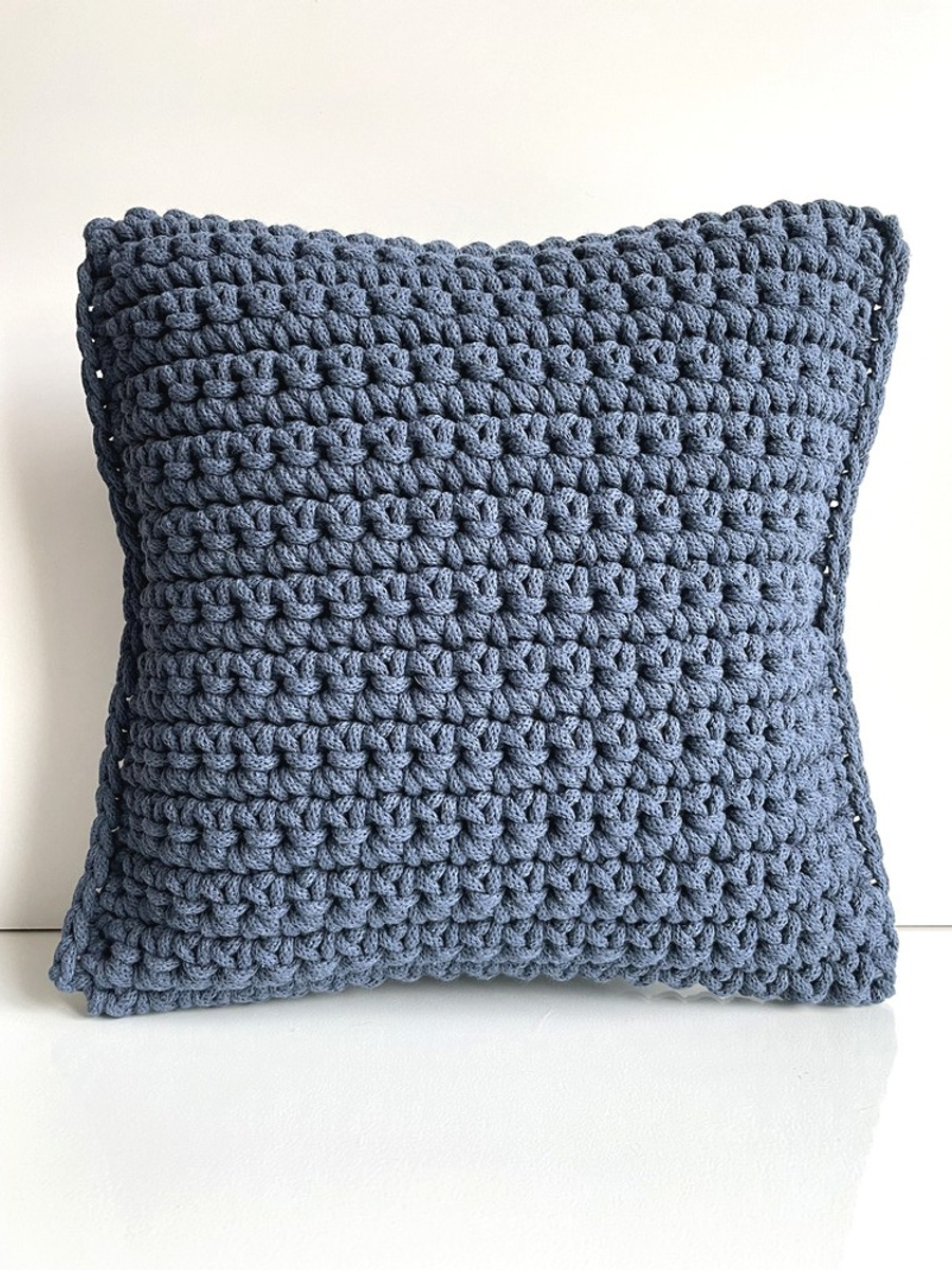 Poduszka ze sznurka bawełnianego KARO 800 jeans 40x40 cm