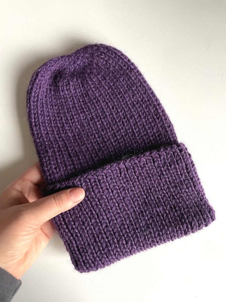 KIARA – czapka z alpaki damska 100% alpaka 4400 ciemny fiolet, zimowa wywijana