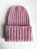 MARGARET Handgemachte Mütze mit Umschlag Alpaka Mohair und Seide 3112/36 Rosa mit einem Hauch Beige