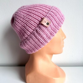 KIARA – czapka wywijana z alpaki 100% 3140 jasny róż, jesienno-zimowa