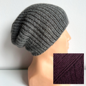 KIARA – czapka beanie z alpaki 100% 9044 ciemne winogrona, jesienno‑zimowa