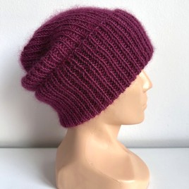 AUREA – czapka beanie handmade baby merino + moher i jedwab damska dziecięca 34/17 Wrzos