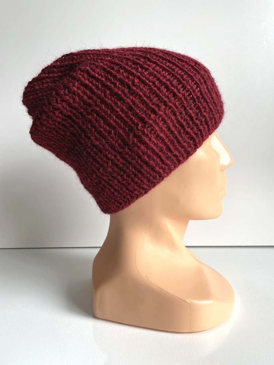 KIARA – czapka z alpaki 100% beanie bez wywinięcia 3650 bordowy zimowa damska/męska