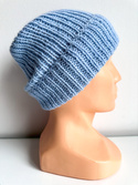 KIARA Mütze mit Umschlag 100% Alpaka 6205 Blau handgemacht