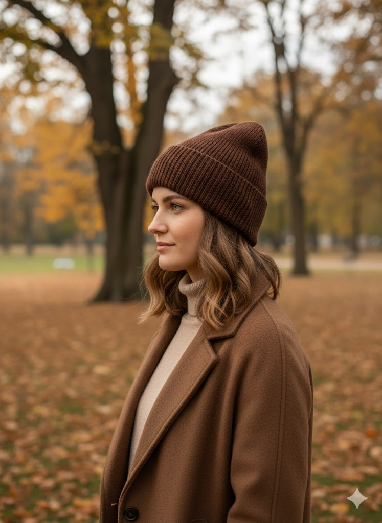 HELEN Turn-Up Beanie 100% Alpaca 9041 Copper Brown