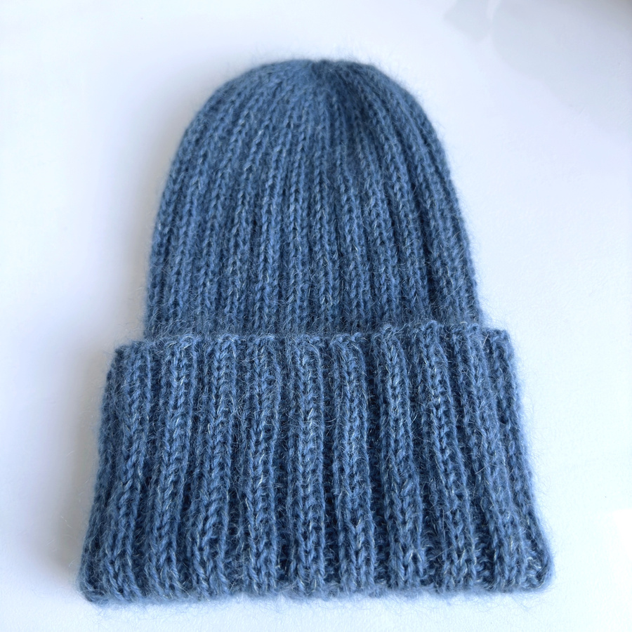 MARGARET Handmade Turn-Up Beanie Alpaca Mohair and Silk 6309/27 Medium Blue Petrol