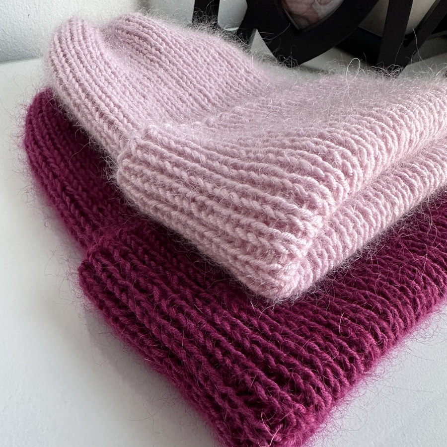 AUREA – czapka beanie handmade baby merino + moher i jedwab damska dziecięca 34/17 Wrzos