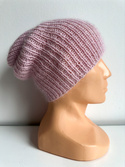 AUREA – ręcznie robiona ciepła czapka beanie merino + moher i jedwab damska 54/40 Pudrowy Róż