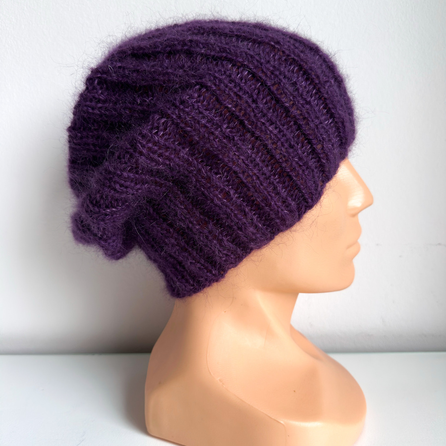 MARGARET – ręcznie robiona czapka beanie alpaka + moher z jedwabiem 4400/16 ciemnofioletowy