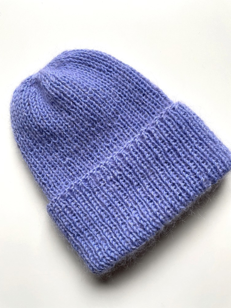 AUREA – czapka beanie handmade baby merino + moher i jedwab 25/11 Lawenda