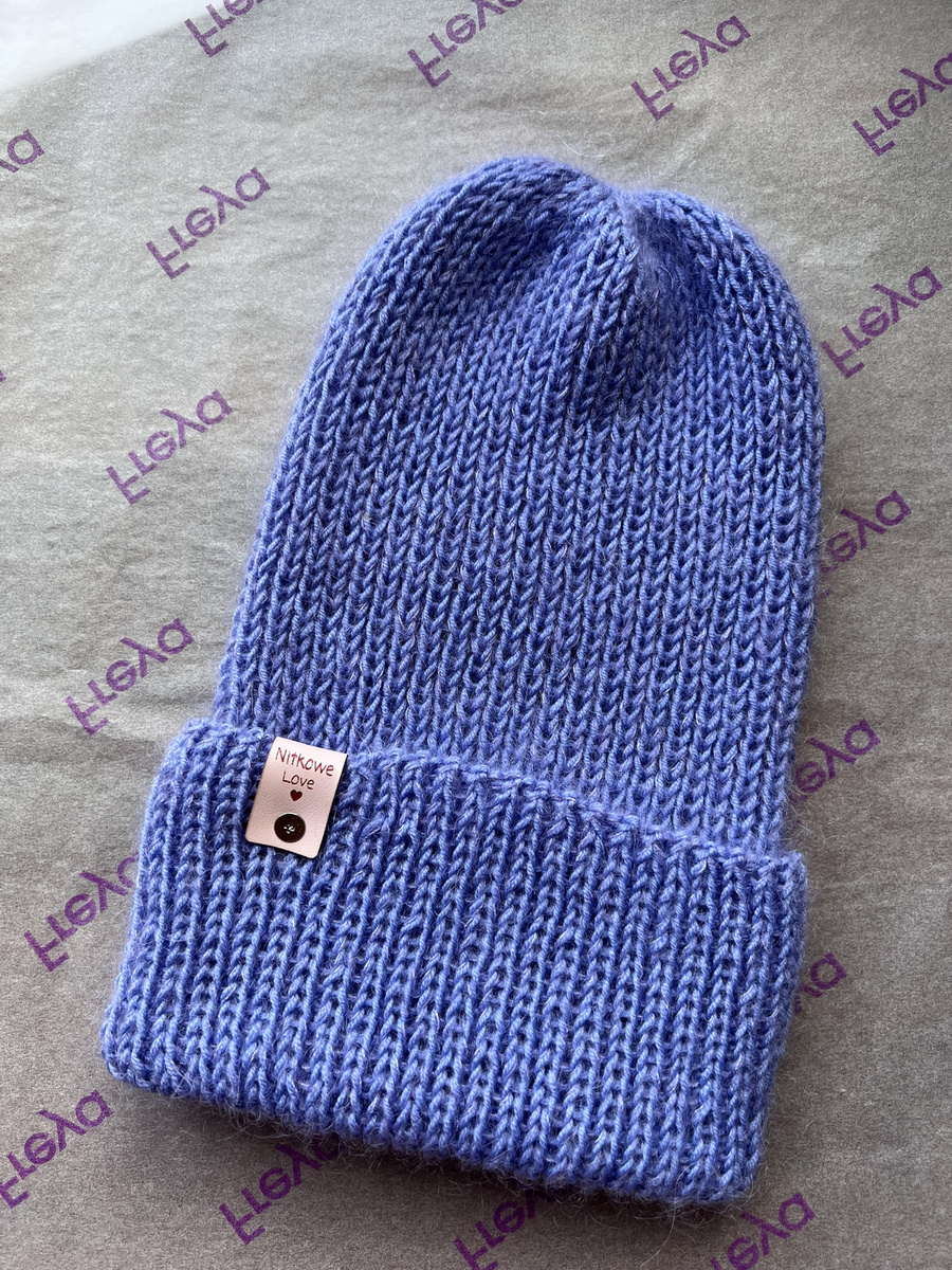 AUREA – czapka beanie handmade baby merino + moher i jedwab 25/11 Lawenda