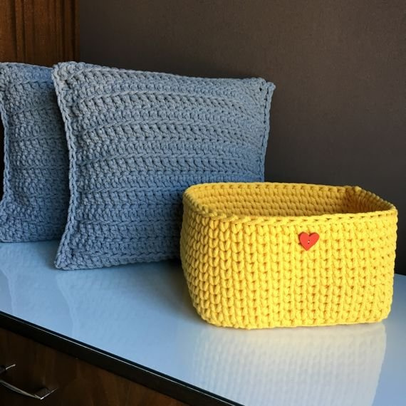 Koszyk ze sznurka bawełnianego żółty 260 dno 20x20, wysokość 15 cm